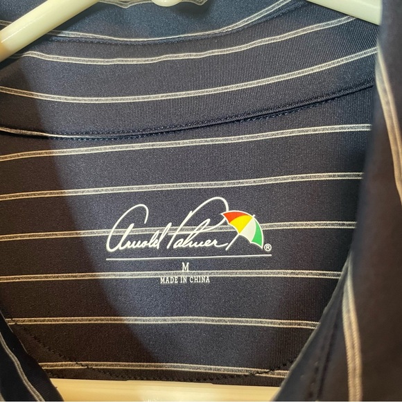 Arnold Palmer Men's Striped Polo golf Shirt - Navy Blue and white size medium - Picture 4 of 7
